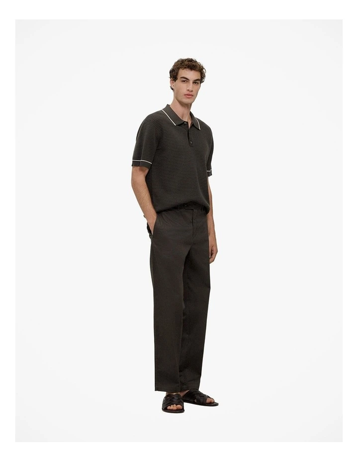 Textured Cotton Tipped Knit Polo in Dark Olive image 5