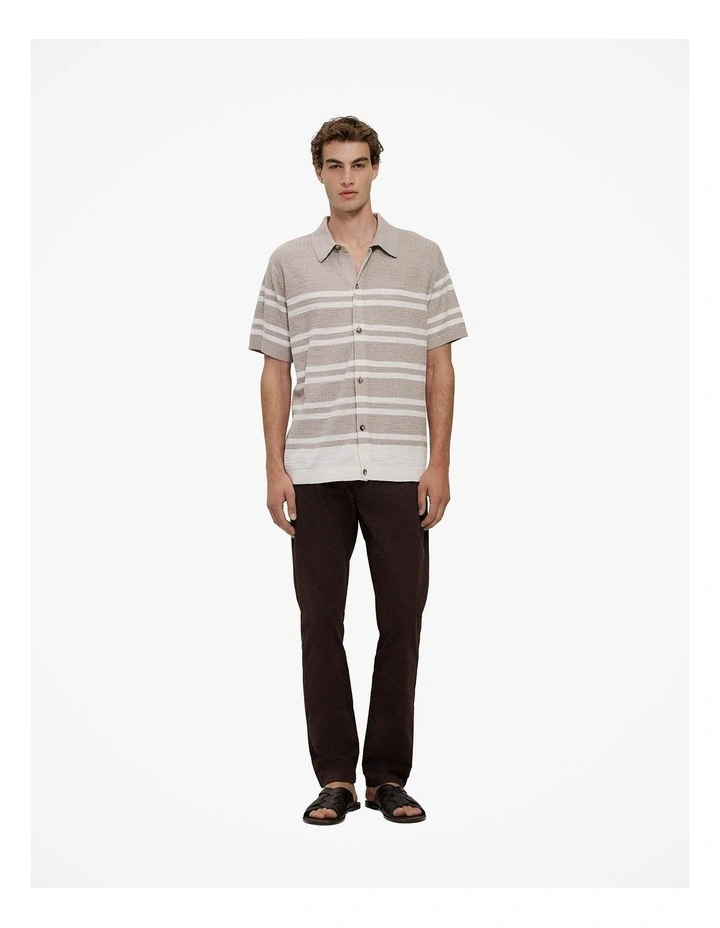 Cotton Linen Stripe Knit Shirt in Stone image 3