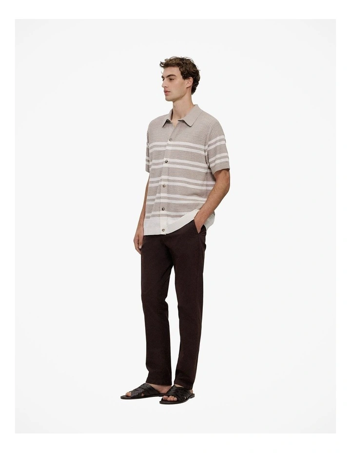Cotton Linen Stripe Knit Shirt in Stone image 5