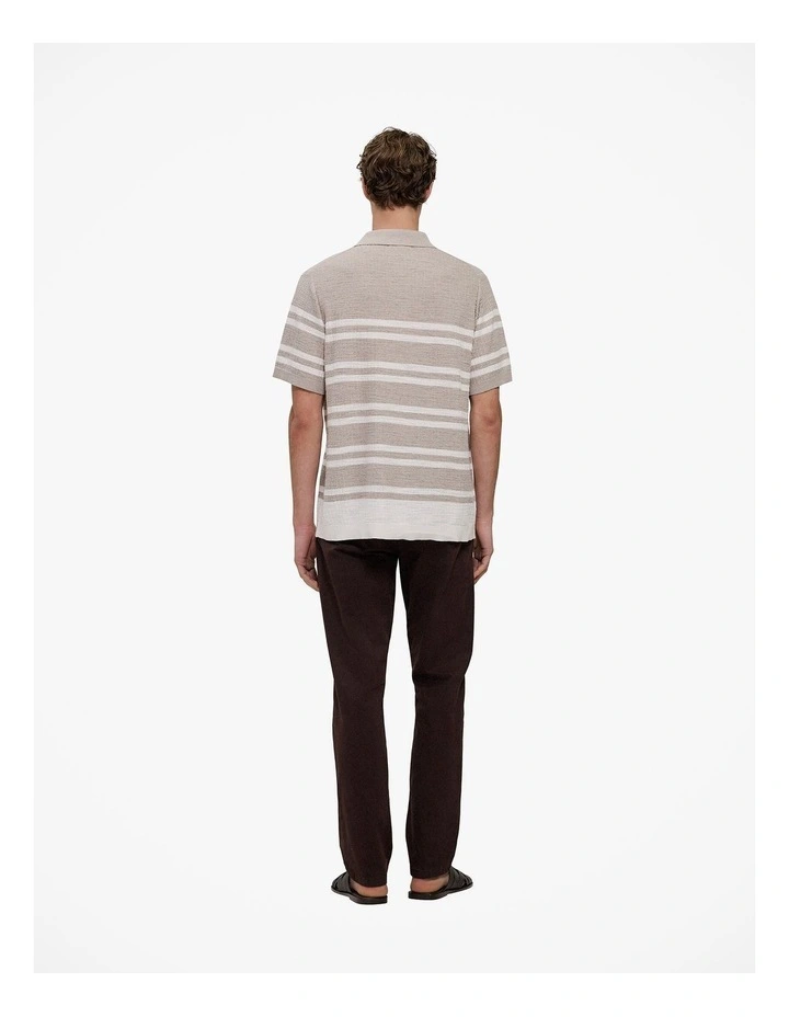 Cotton Linen Stripe Knit Shirt in Stone image 6