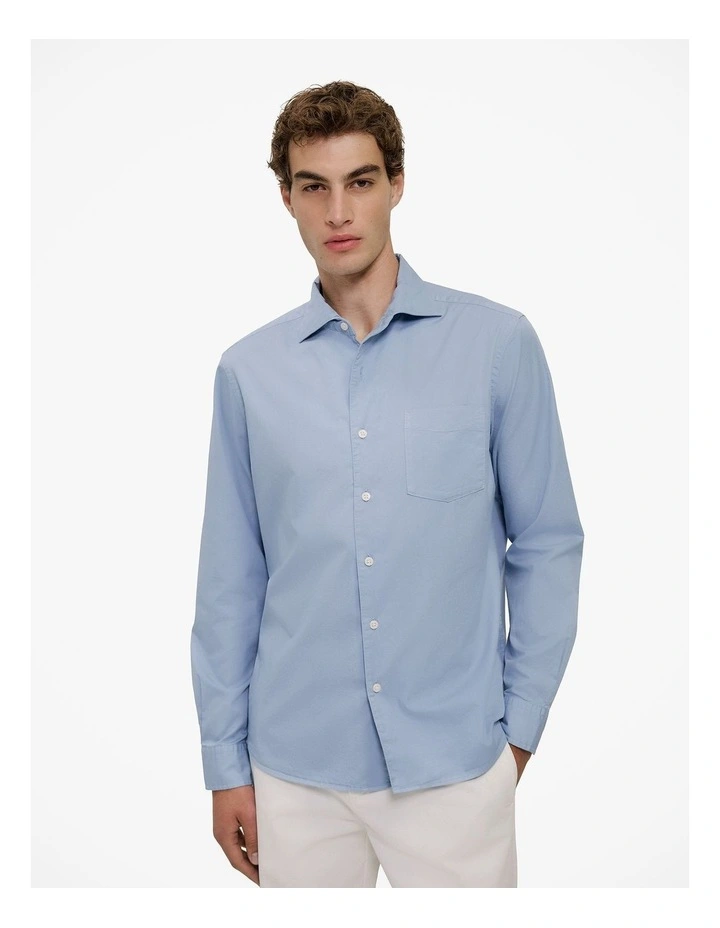 Garment Dyed Cotton Twill Shirt in Faded Blue image 1