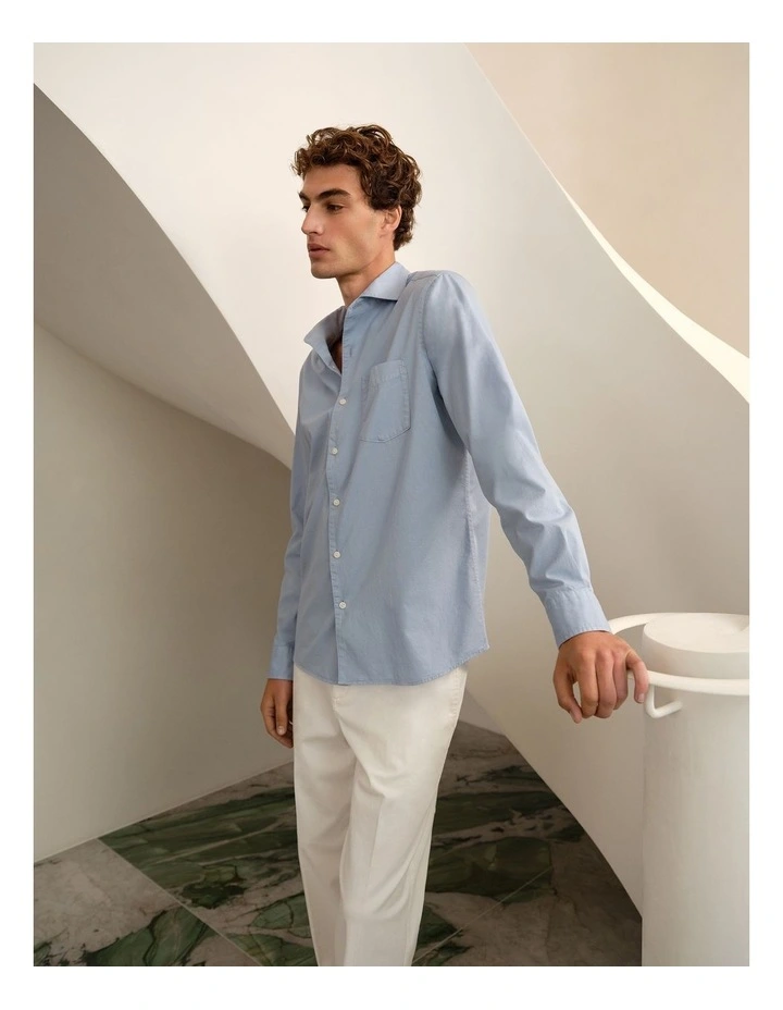 Garment Dyed Cotton Twill Shirt in Faded Blue image 2