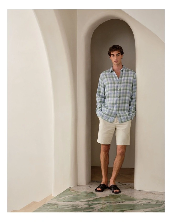 Regular Fit Yarn Dyed Linen Check Shirt in Sage Green image 2