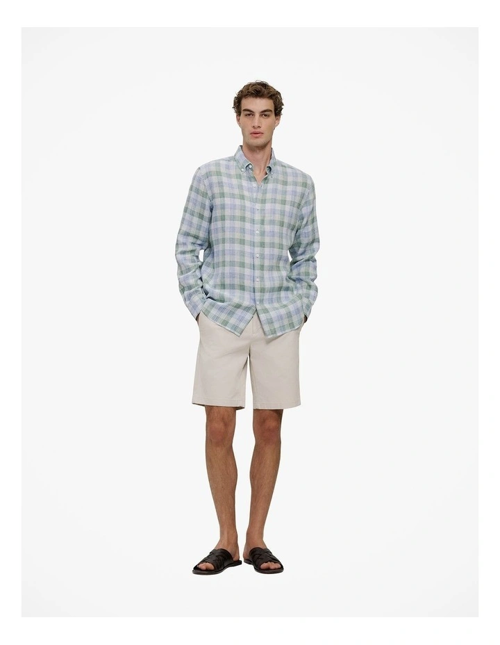Regular Fit Yarn Dyed Linen Check Shirt in Sage Green image 3