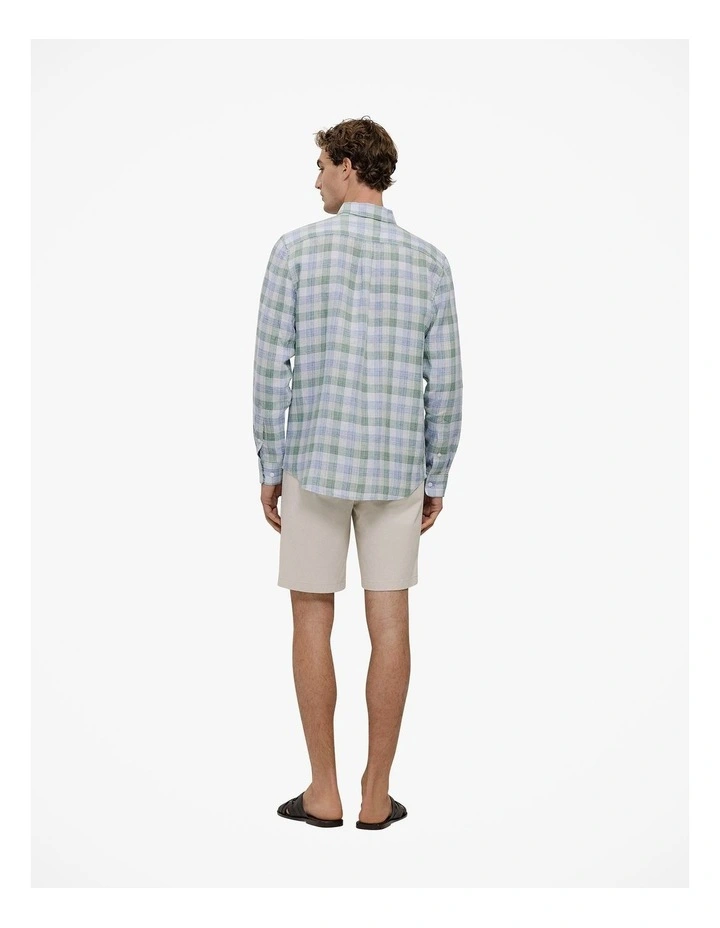 Regular Fit Yarn Dyed Linen Check Shirt in Sage Green image 5