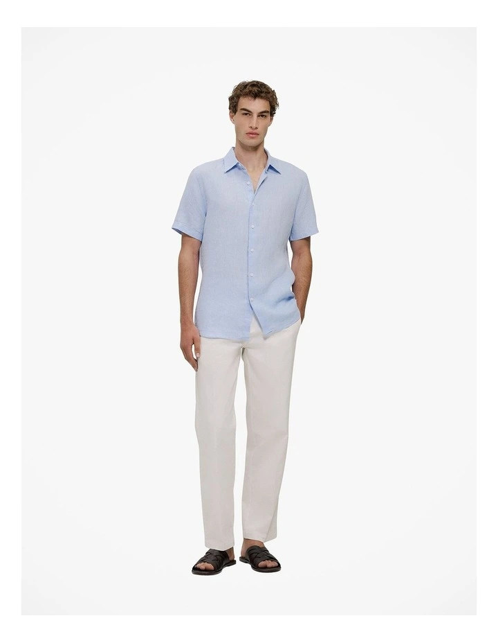 Regular Fit Delave Linen Short Sleeve Shirt in Fresh Blue image 2