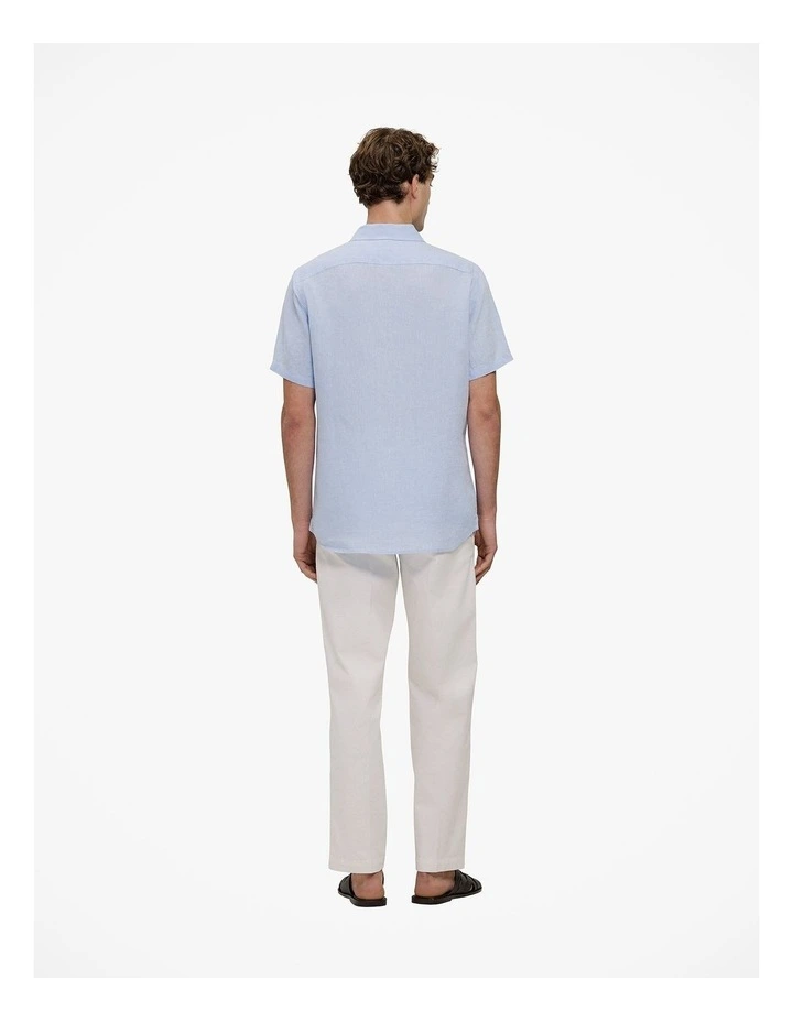 Regular Fit Delave Linen Short Sleeve Shirt in Fresh Blue image 4