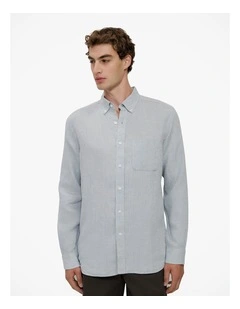Regular Fit Yarn Dyed Linen Shirt in Sage Green