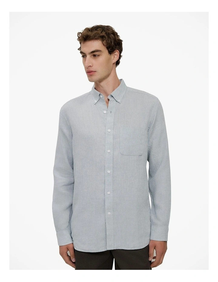 Regular Fit Yarn Dyed Linen Shirt in Sage Green image 1