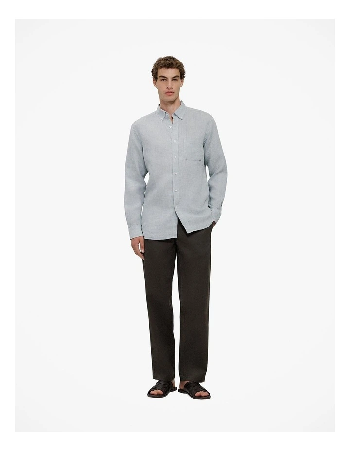 Regular Fit Yarn Dyed Linen Shirt in Sage Green image 2
