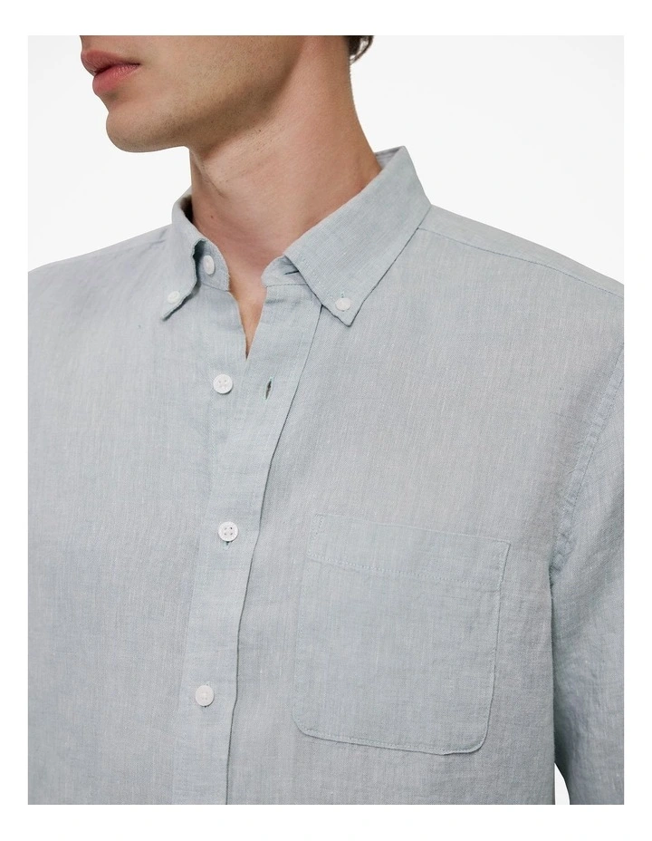 Regular Fit Yarn Dyed Linen Shirt in Sage Green image 3