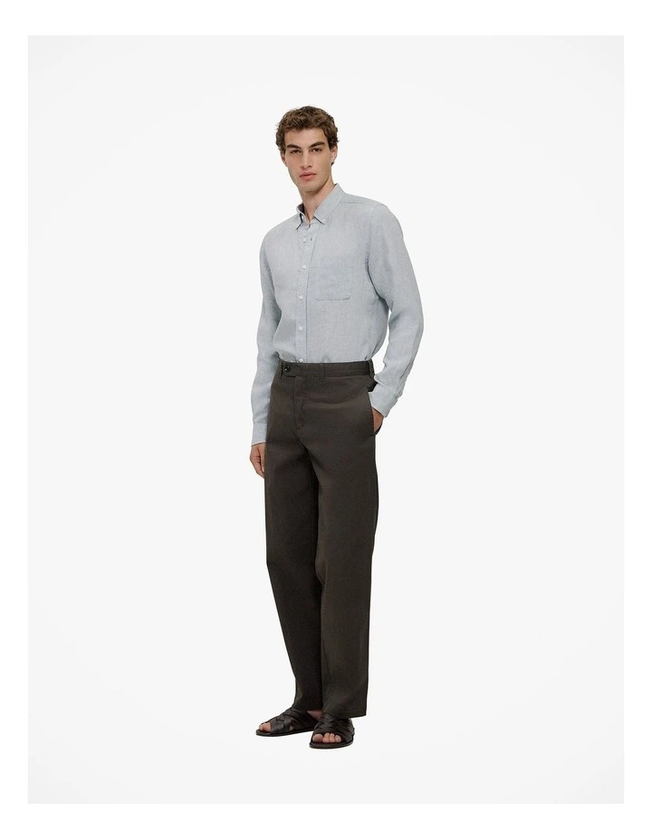 Regular Fit Yarn Dyed Linen Shirt in Sage Green image 4