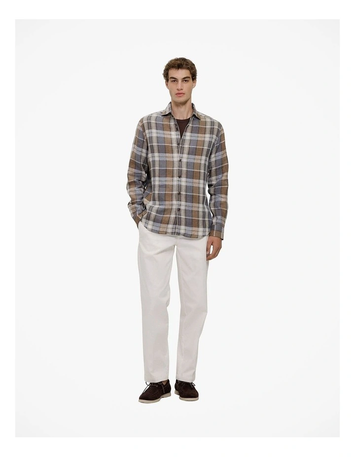 Tailored Fit Delave Linen Check Shirt in Cocoa image 3