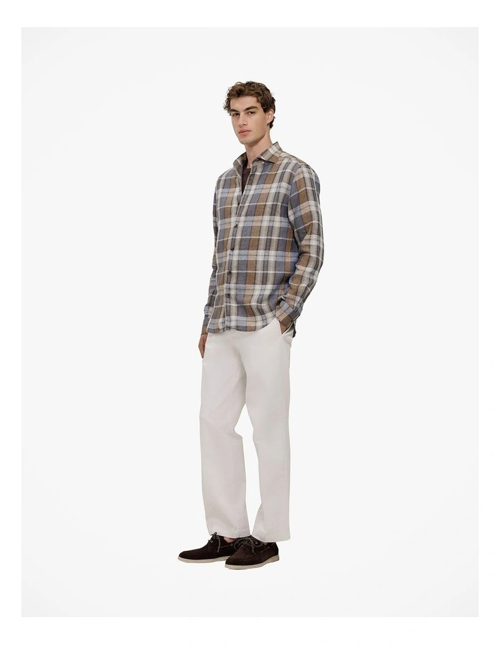 Tailored Fit Delave Linen Check Shirt in Cocoa image 5