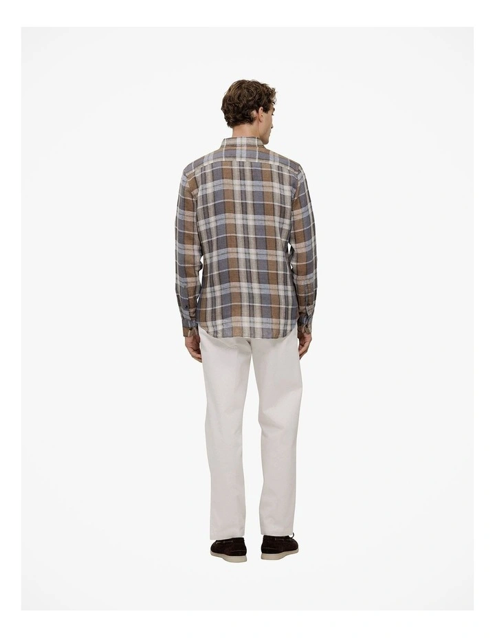 Tailored Fit Delave Linen Check Shirt in Cocoa image 6