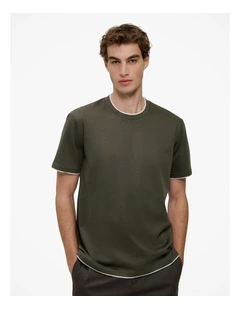 Mercerised Cotton Layered T-shirt in Dark Olive