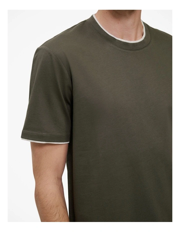 Mercerised Cotton Layered T-shirt in Dark Olive image 3
