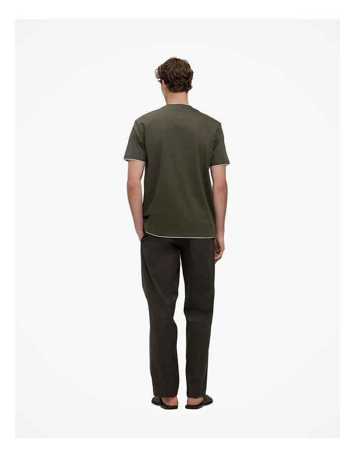 Mercerised Cotton Layered T-shirt in Dark Olive image 4