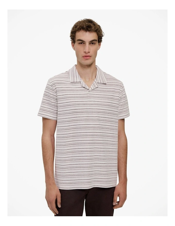 Jacquard Stripe Polo in White image 1