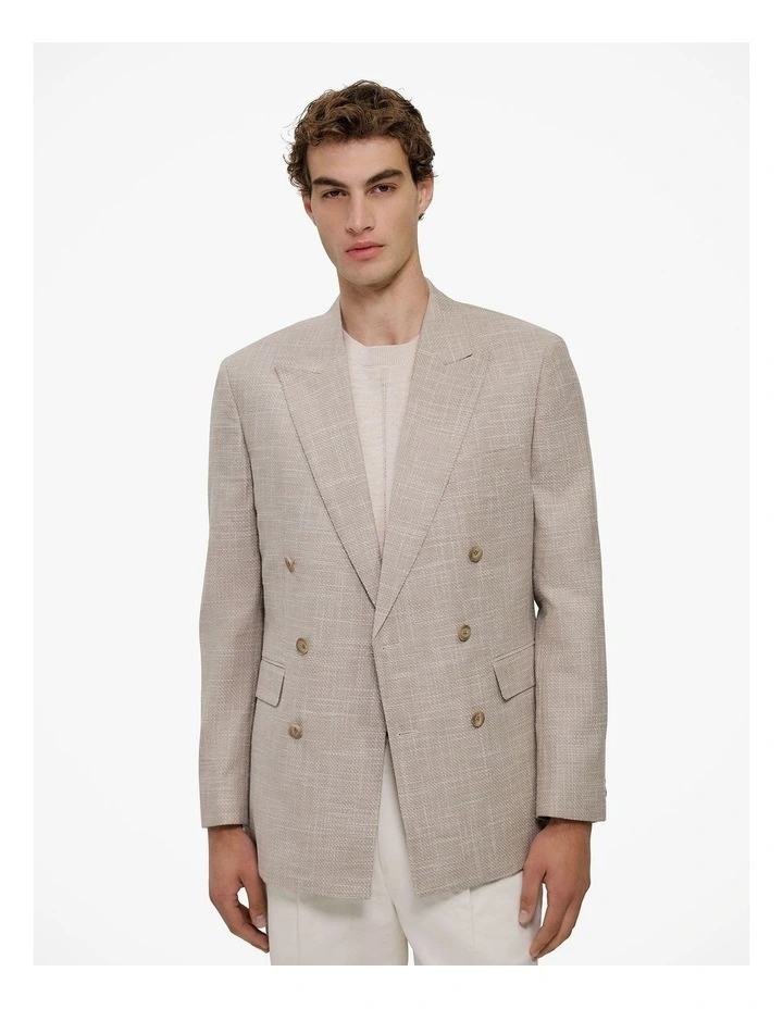 Textured Wool Blend Double Breasted Blazer in Putty image 1