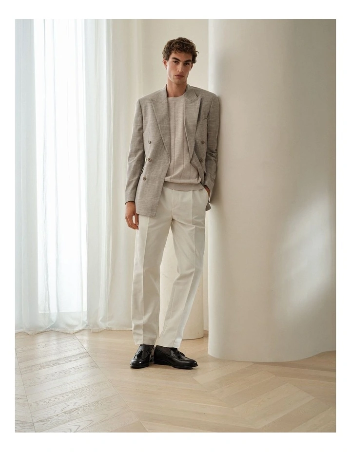 Textured Wool Blend Double Breasted Blazer in Putty image 2