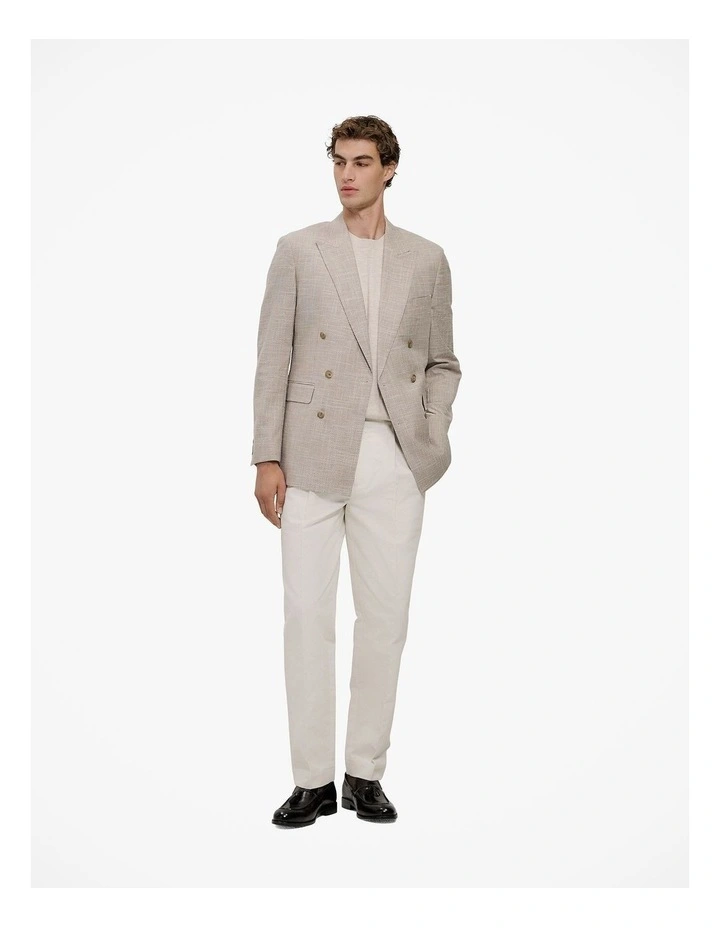 Textured Wool Blend Double Breasted Blazer in Putty image 3