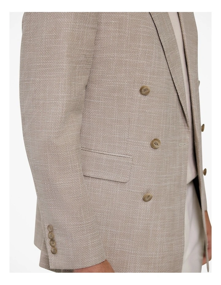 Textured Wool Blend Double Breasted Blazer in Putty image 4