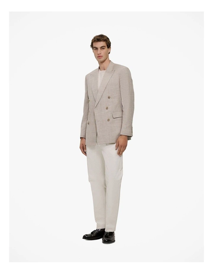 Textured Wool Blend Double Breasted Blazer in Putty image 5