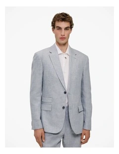 Textured Linen Blazer in Smoke Blue
