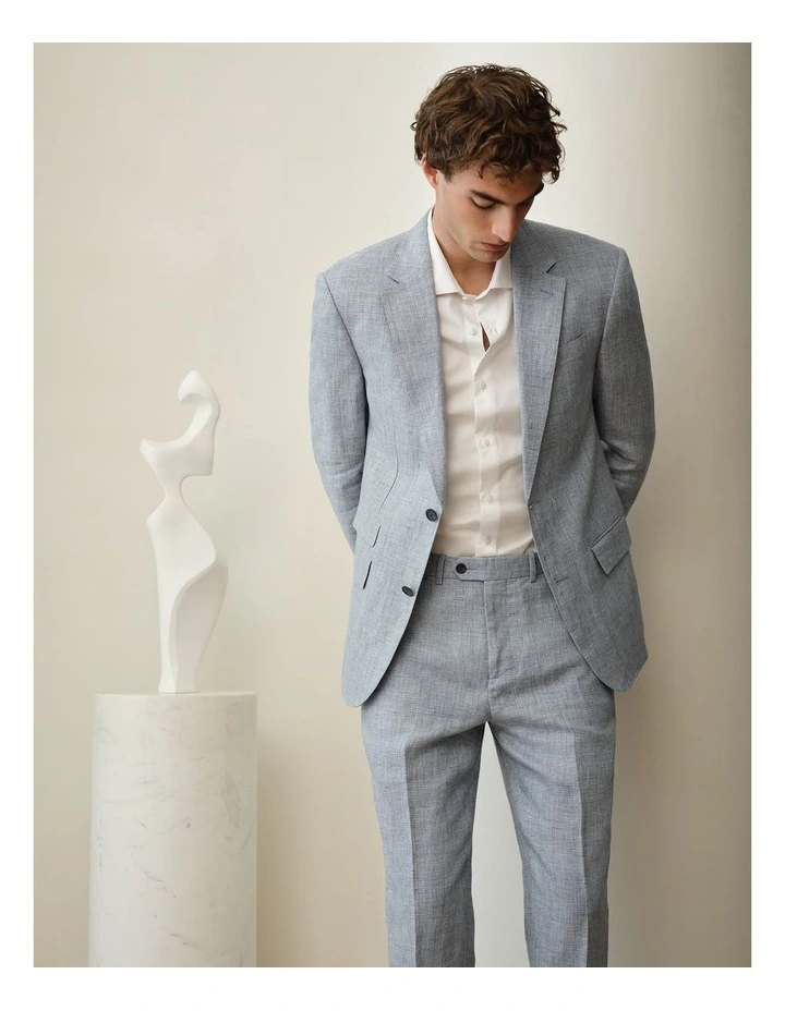 Textured Linen Blazer in Smoke Blue image 2
