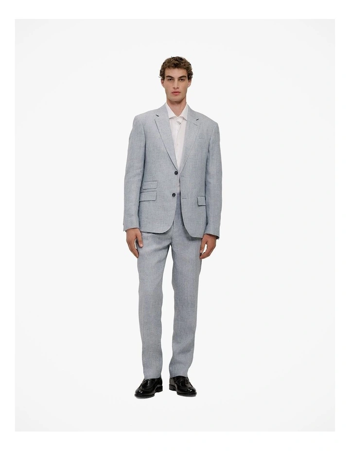 Textured Linen Blazer in Smoke Blue image 3