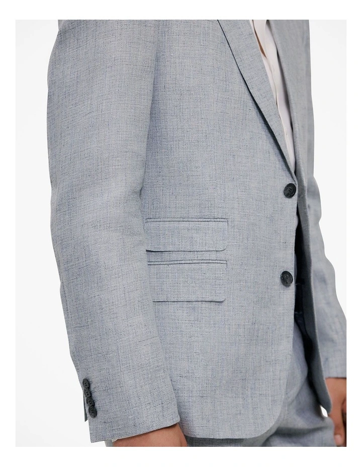 Textured Linen Blazer in Smoke Blue image 4
