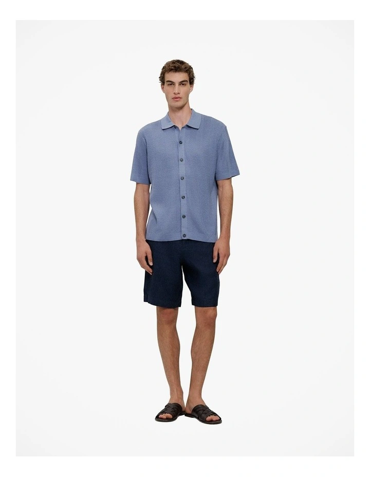 Linen Cotton Herringbone Knit Shirt in Smoke Blue image 2