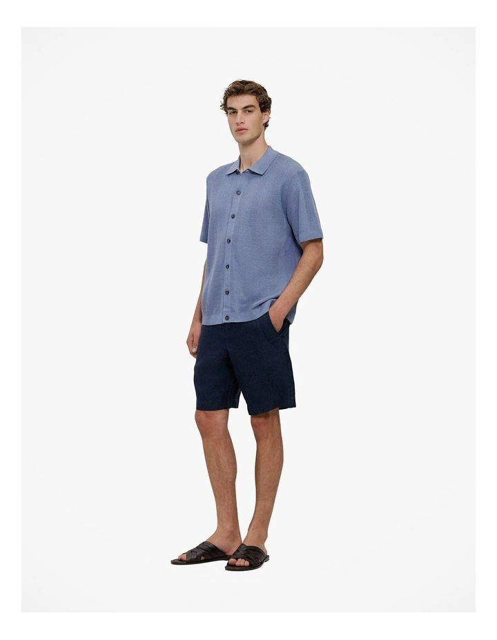 Linen Cotton Herringbone Knit Shirt in Smoke Blue image 4