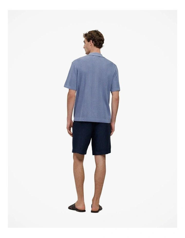 Linen Cotton Herringbone Knit Shirt in Smoke Blue image 5