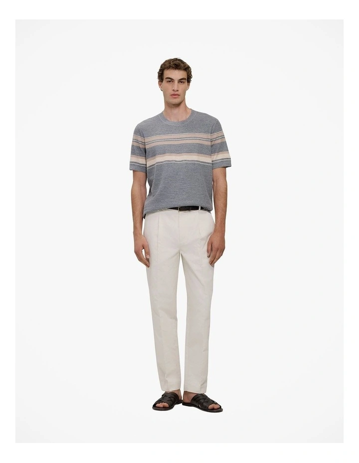Cotton Linen Stripe Knit T-shirt in Grey Melange image 2