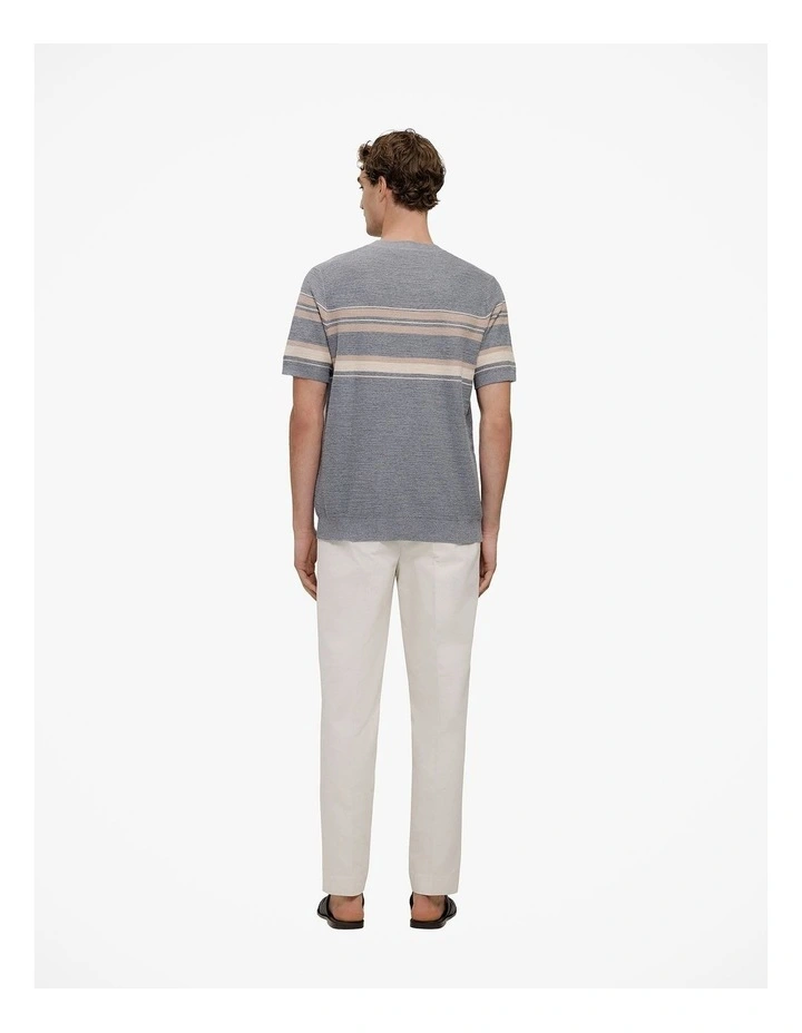 Cotton Linen Stripe Knit T-shirt in Grey Melange image 4