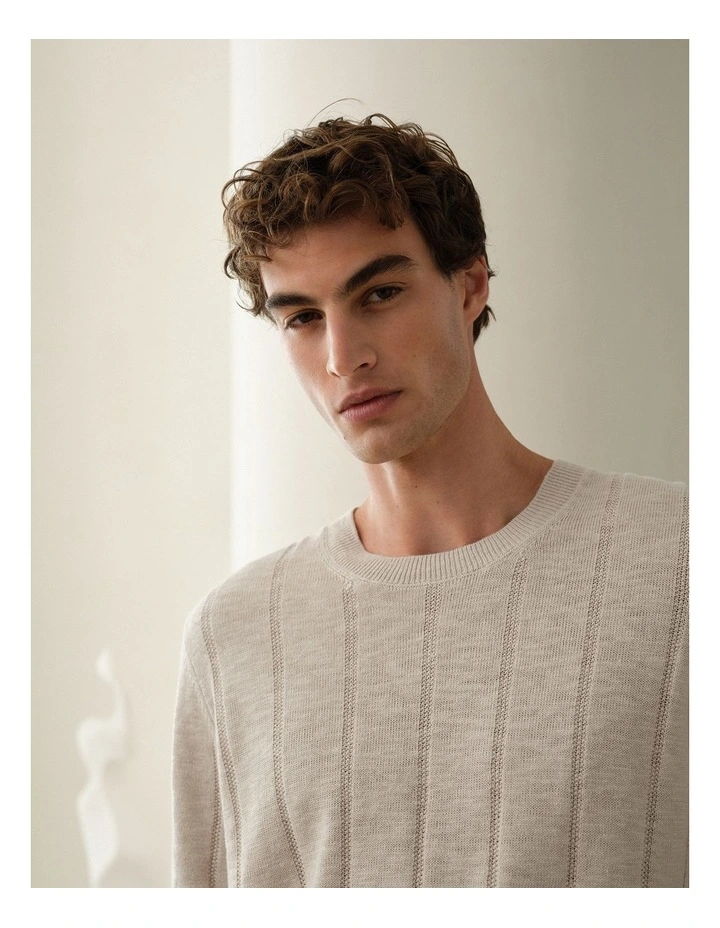 Linen Cotton Slub Knit T-shirt in Stone image 2
