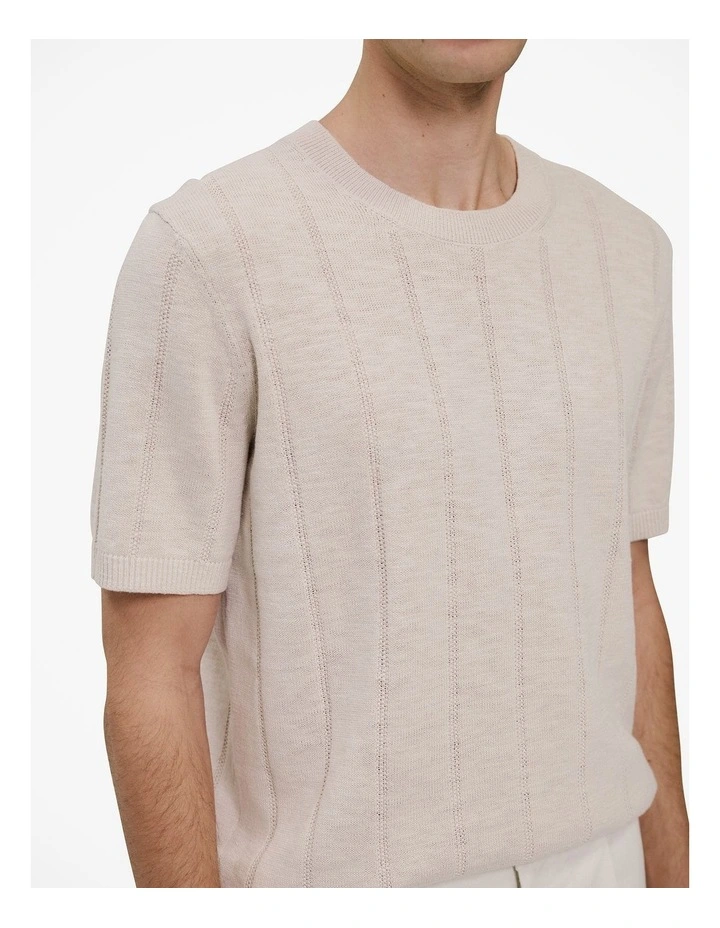Linen Cotton Slub Knit T-shirt in Stone image 4