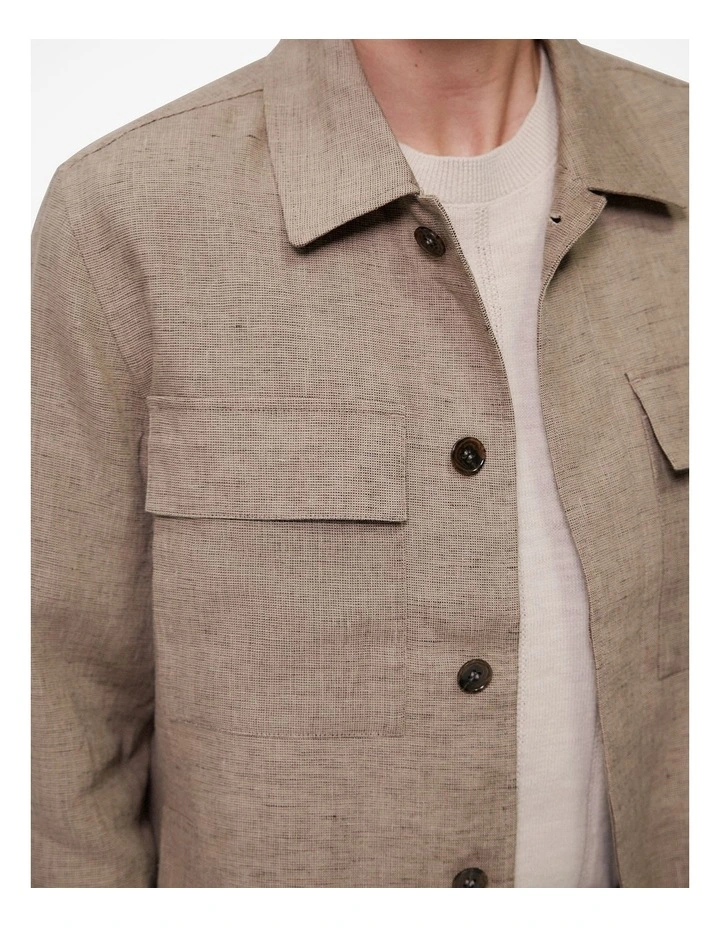 Yarn Dyed Linen Twin Pocket Jacket in Otter image 4