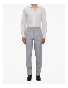 Textured Linen Straight Leg Trouser in Smoke Blue