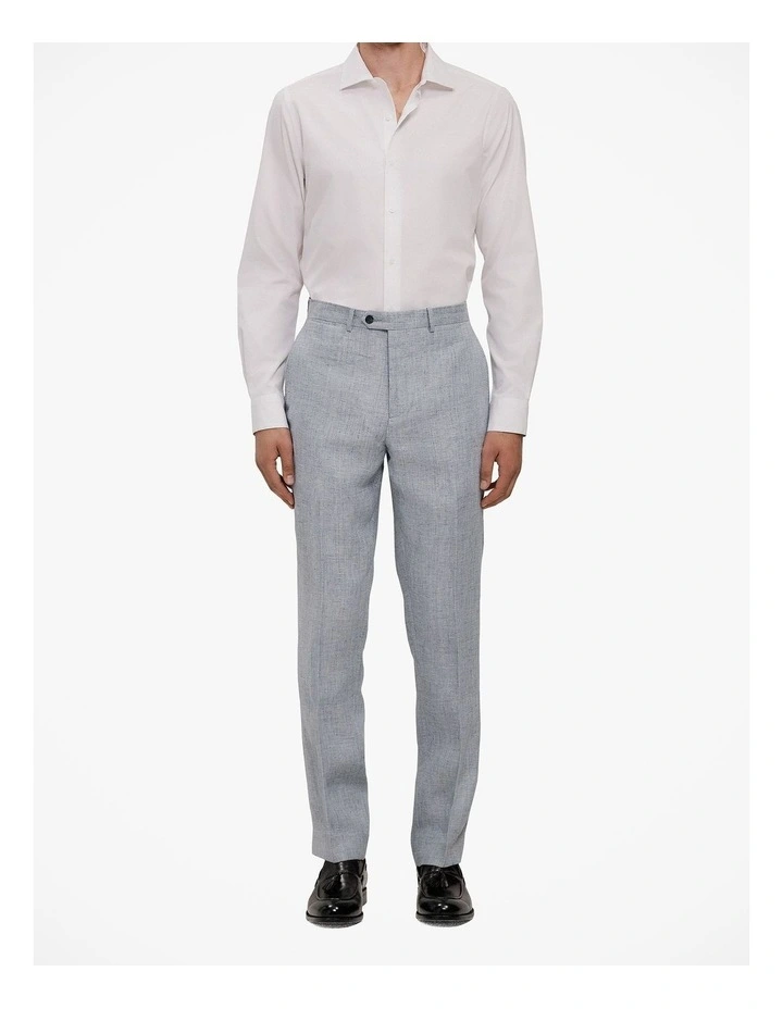 Textured Linen Straight Leg Trouser in Smoke Blue image 1