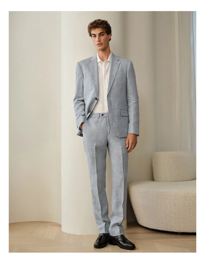 Textured Linen Straight Leg Trouser in Smoke Blue image 2