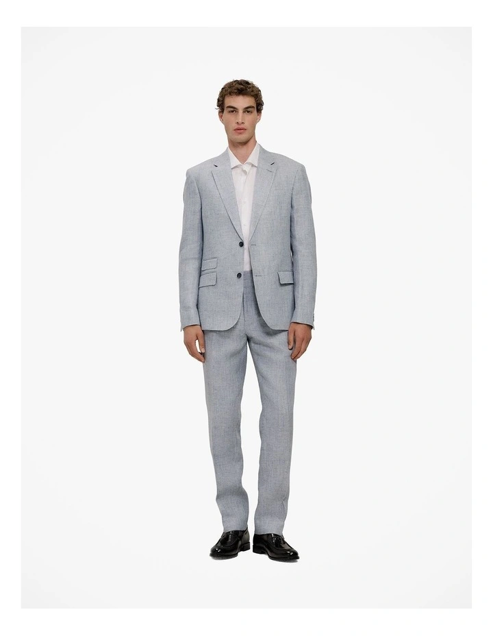 Textured Linen Straight Leg Trouser in Smoke Blue image 3