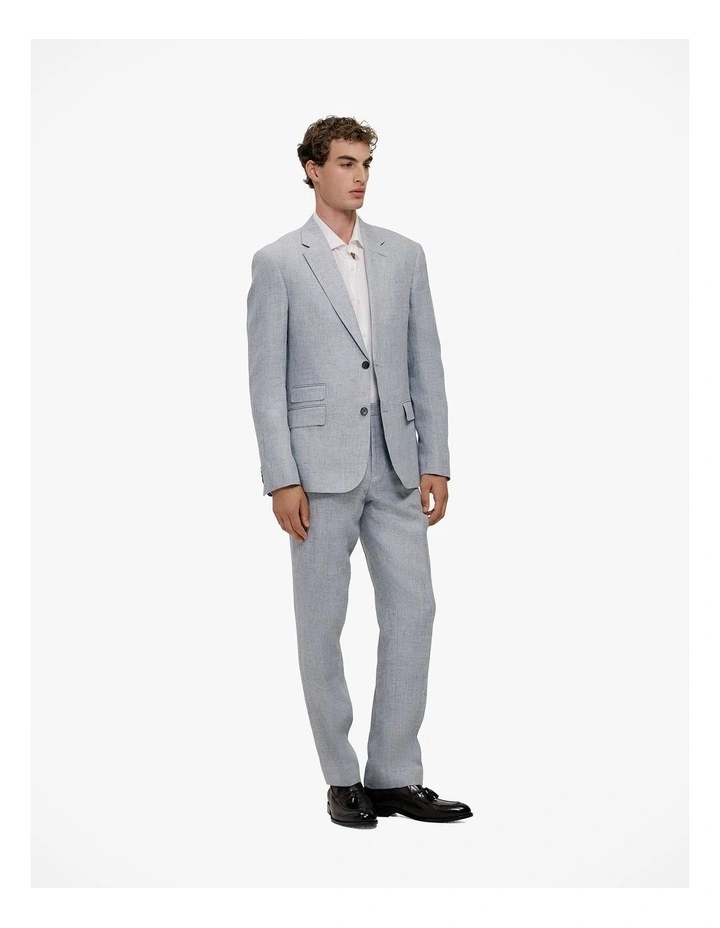 Textured Linen Straight Leg Trouser in Smoke Blue image 5