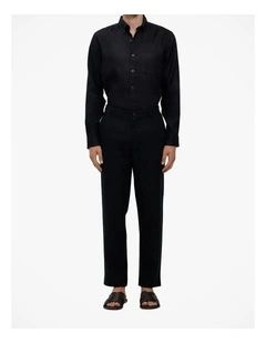 Linen Relaxed Tailored Pant in Black