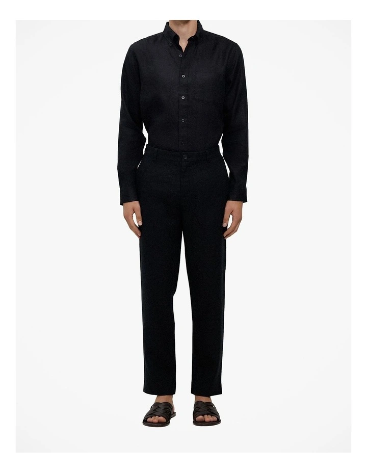 Linen Relaxed Tailored Pant in Black image 1