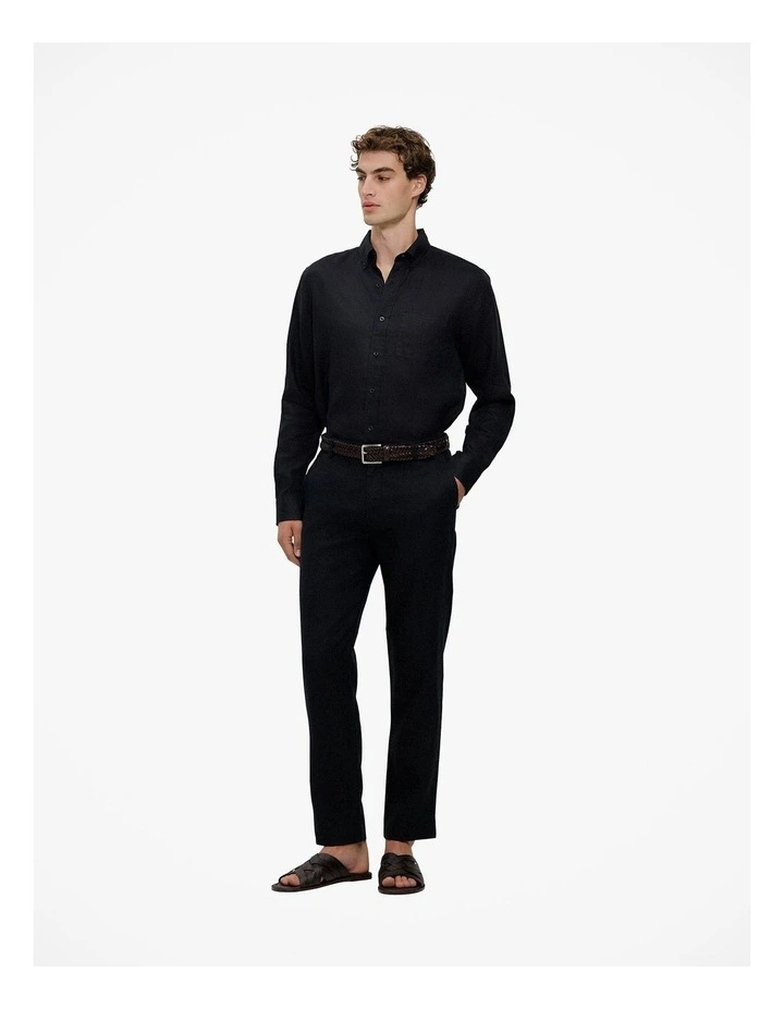 Linen Relaxed Tailored Pant in Black image 5