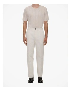 Cotton Blend Pleat Front Pant in Parchment