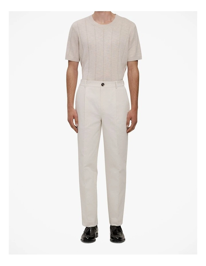 Cotton Blend Pleat Front Pant in Parchment image 1